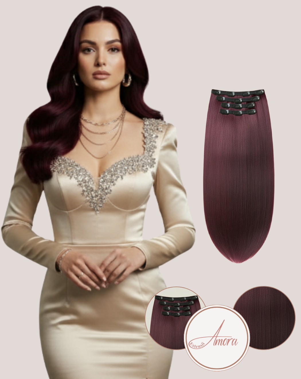 Extensii Clip On Păr Rusesc MegaVolum Roscat Visiniu  j99