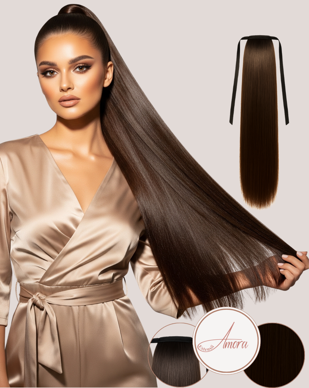 Coadă Păr Rusesc Volum Mediu Saten Ciocolatiu 4