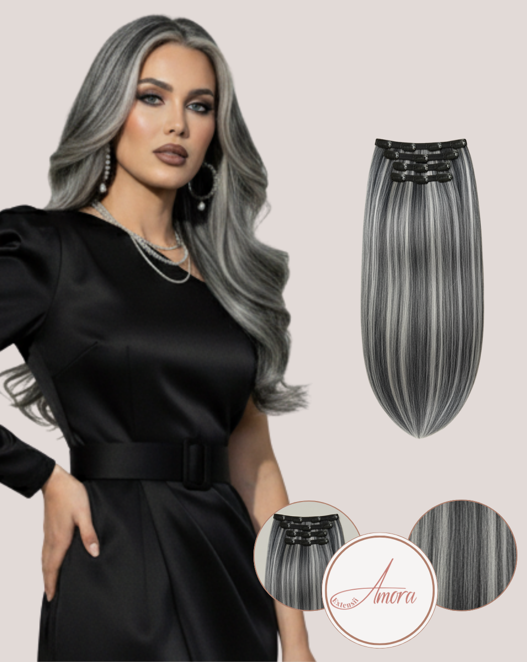 Extensii Clip On Păr Rusesc MegaVolum Silver Black 1-gray