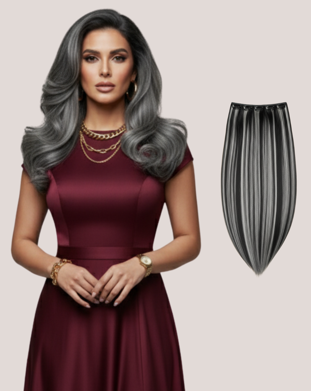 Tresă Păr Rusesc Volum Mediu Silver Black 1-gray