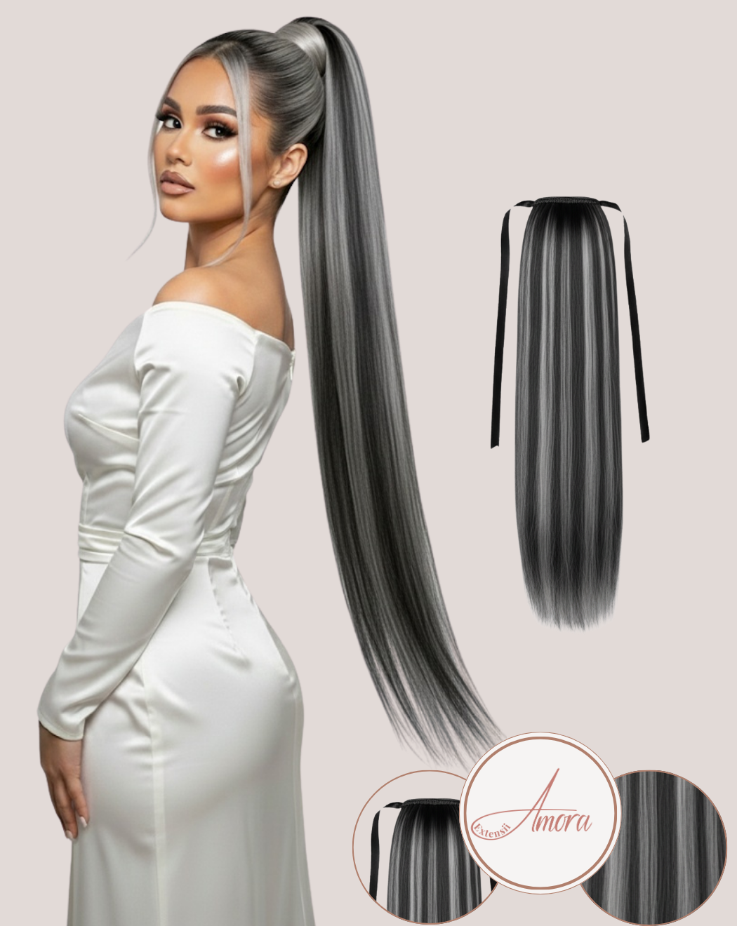 Coadă Păr Rusesc Volum Mediu Silver Black 1-gray