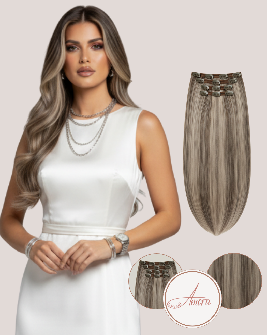 Extensii Clip On Păr Rusesc Volum Mediu Smoky Beige Melt 4-gray