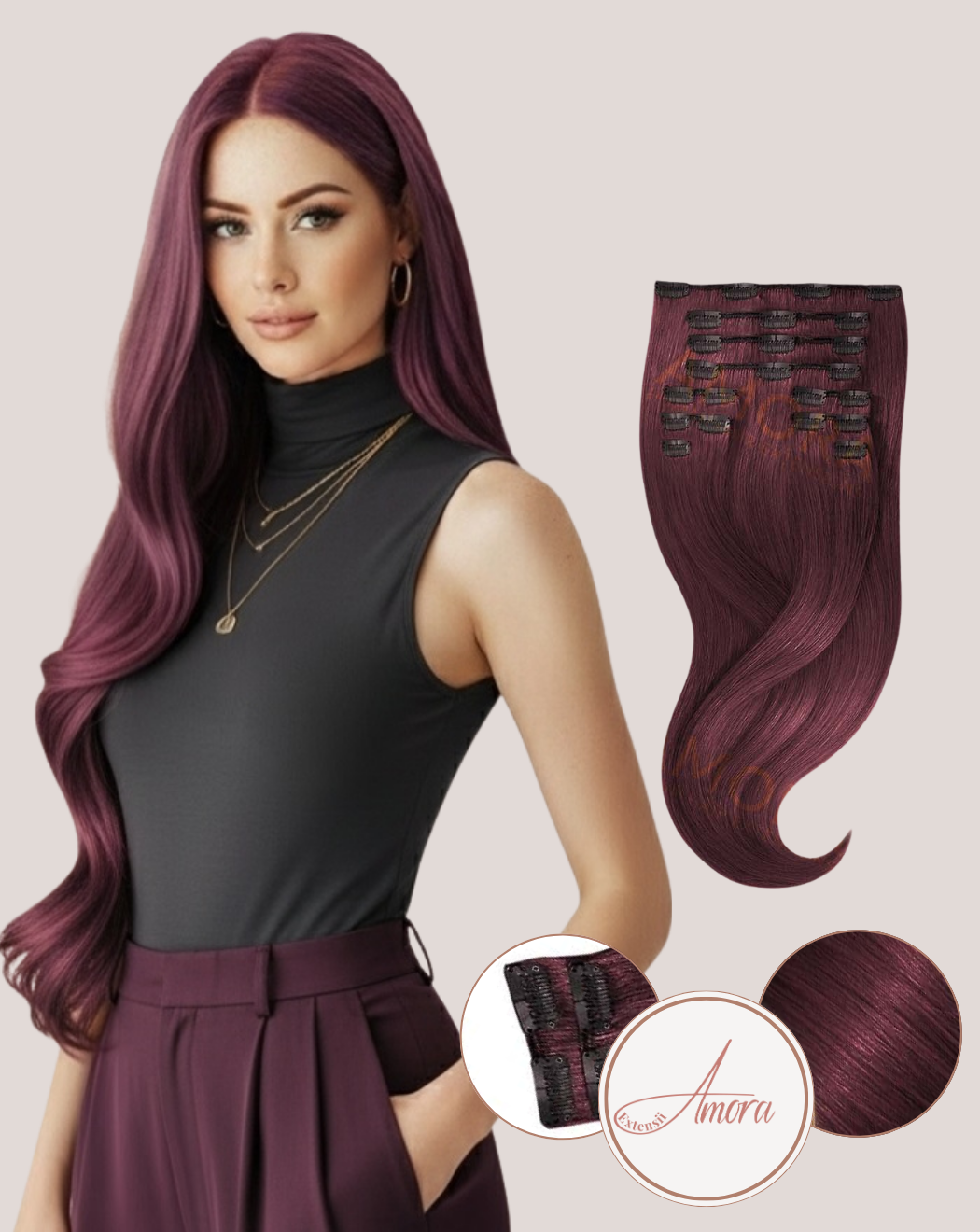 Extensii Clip On Amora Roșcat Vișiniu j99