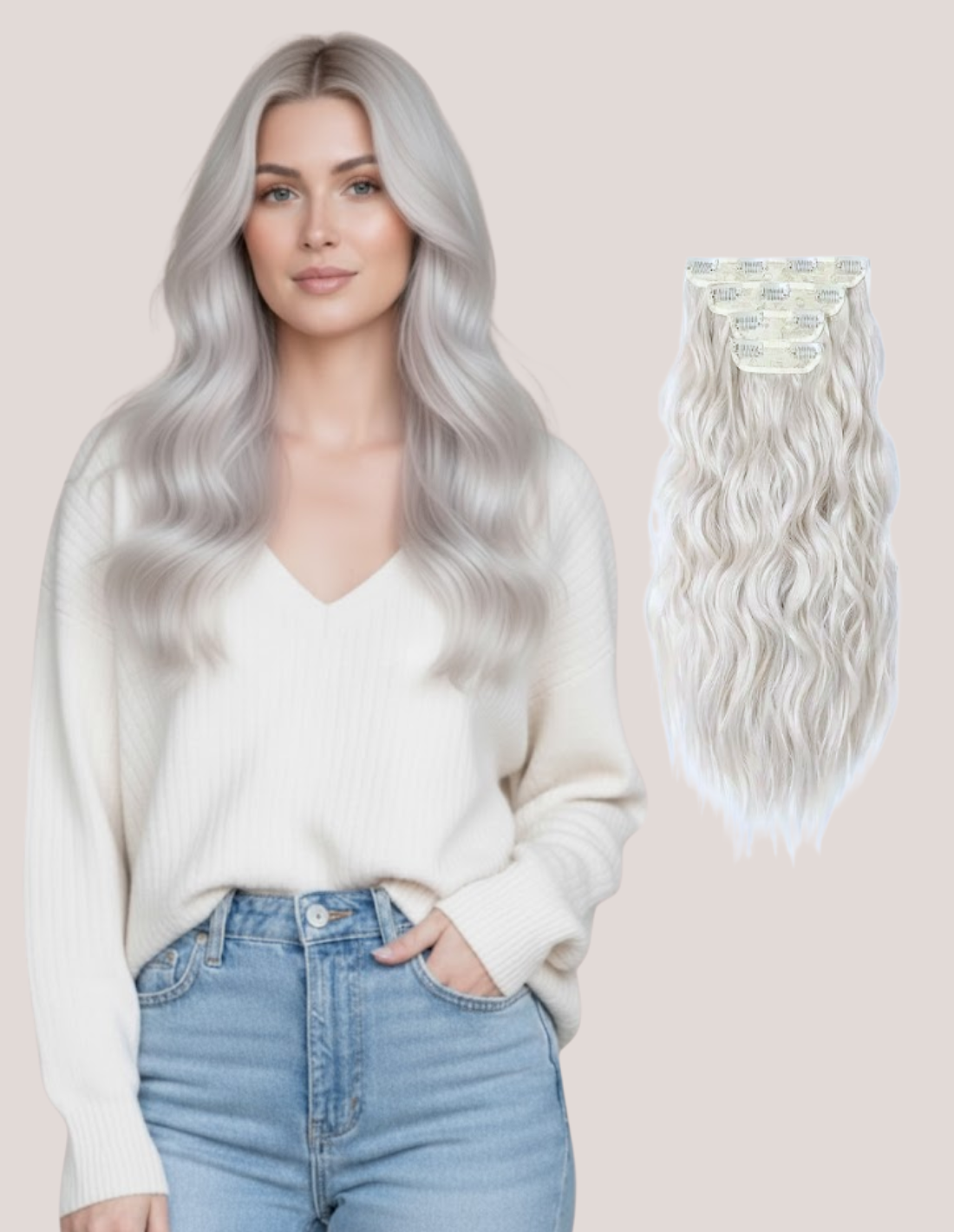 Extensii Clip On Ondulat White Gray