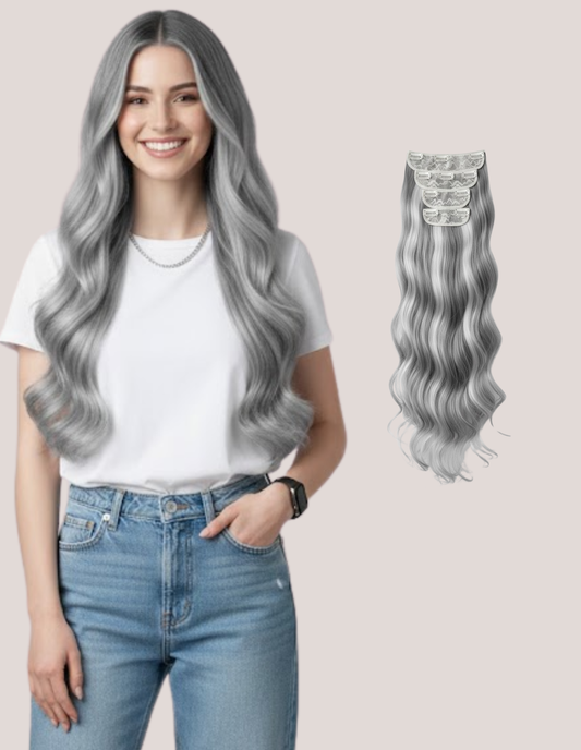 Extensii Clip On Ondulat Balayage Gray/White Gray