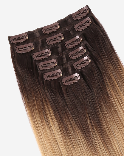 Extensii Clip On Best Seller Ombre Şaten Închis cu Blond Bej