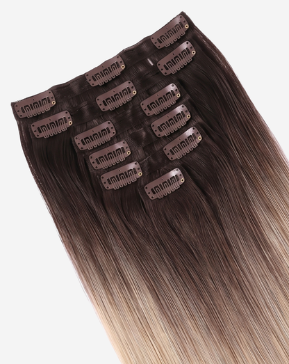 Extensii Clip On Best Seller Ombre Şaten Închis cu Blond Cenusiu