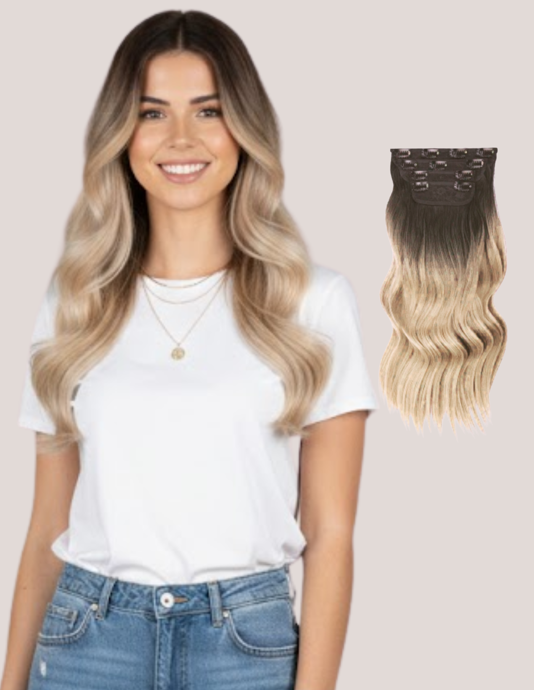 Extensii Clip On Ondulat Ombre Saten Inchis /Blond Bej