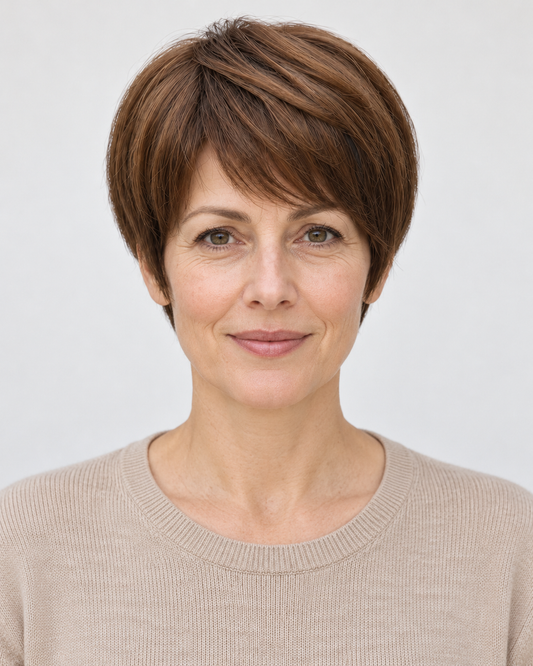 Perucă Păr Natural Jennifer, purtată – vedere din față