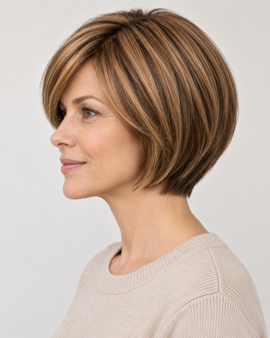 Perucă Păr Natural Jilly, purtată – vedere din profil
