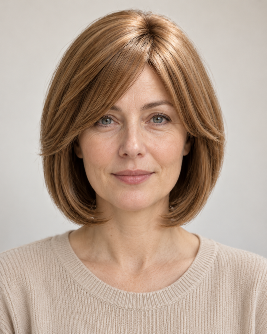 Perucă Păr Natural Katalin, purtată – vedere din față