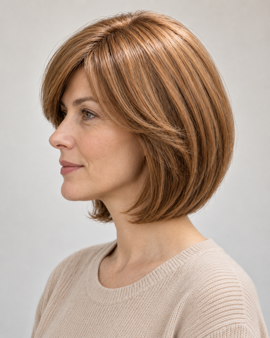 Perucă Păr Natural Katalin, purtată – vedere din profil