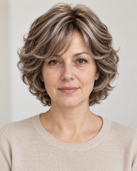 Perucă Păr Natural Louana, purtată – vedere din față