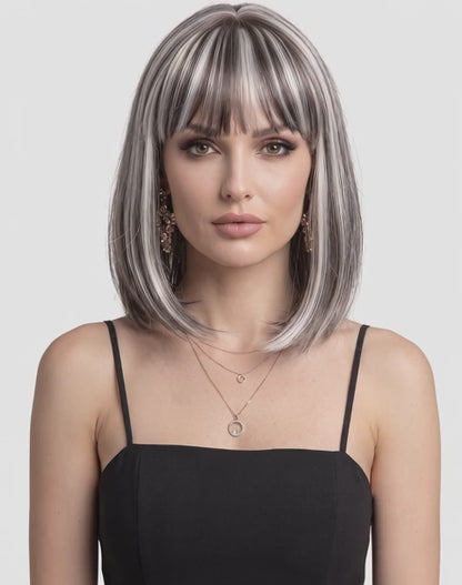 Perucă Best Seller Chapa Şaten Închis şuviţat cu Blond Gray