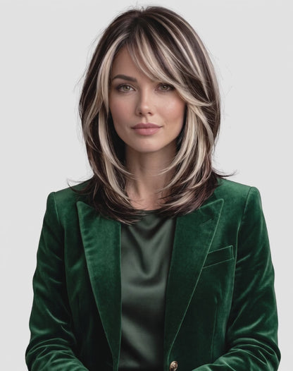 Perucă Best Seller Jill Şaten Închis şuviţat cu Blond Rece