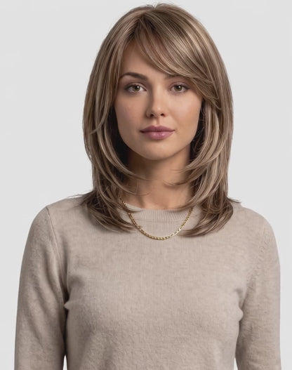 Perucă Best Seller Jessie Şaten Mediu şuviţat cu Blond Cenusiu