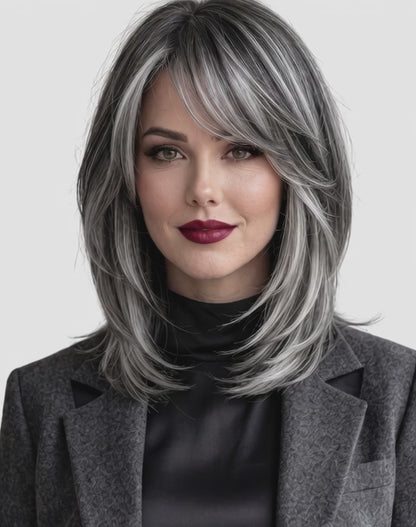 Perucă Best Seller Kim Ombre Negru -Blond Gray
